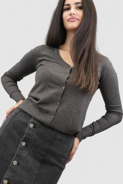 Ženski sivi džemper na kopčanje Oceana