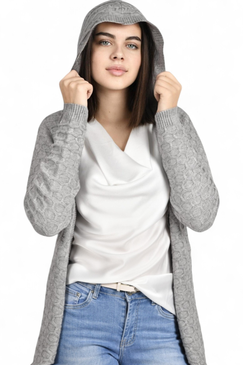 Ženski sivi midi kardigan Theda