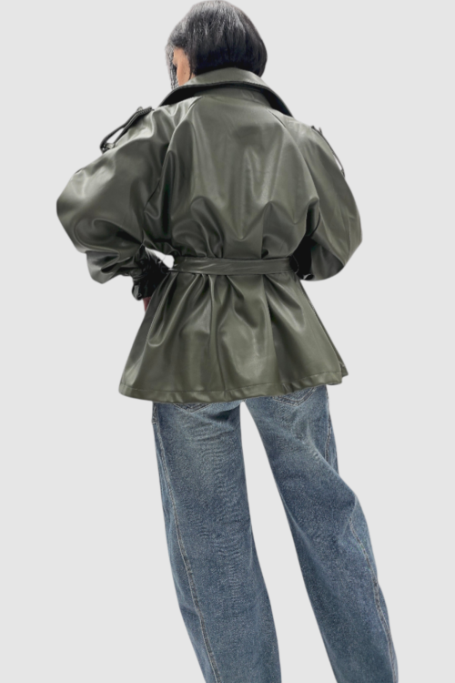 Ženska trendi tamno zelena oversized jakna Ember u imitaciji kože