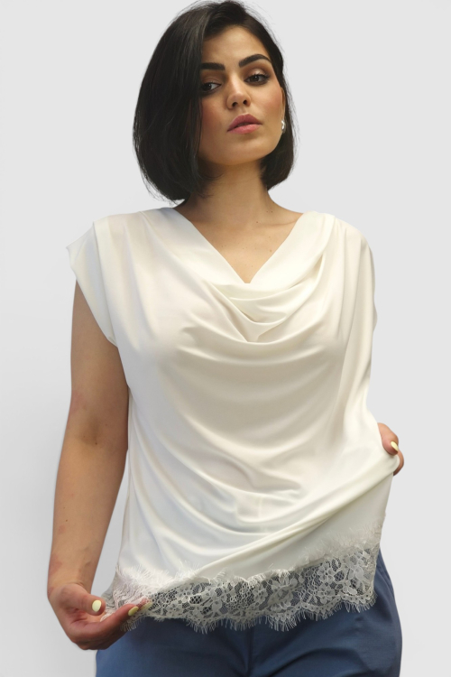 Ženska bijela elegantna bluza sa čipkom Magi