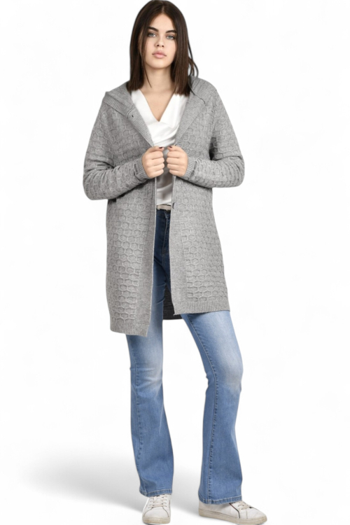 Ženski sivi midi kardigan Theda