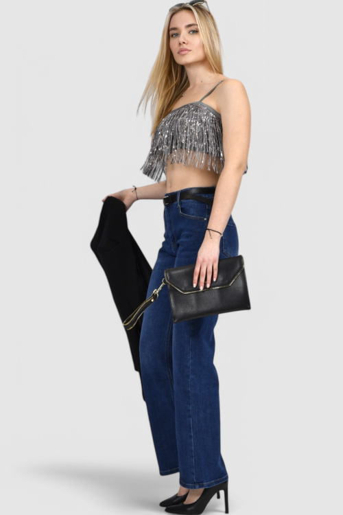 Ženske plave traperice široke nogavice Eileen