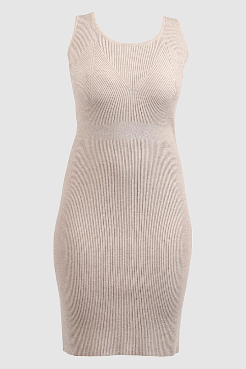 Ženski bež komplet kardigan s haljinom Almond