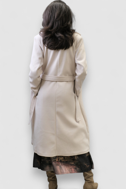 Ženski elegantni dugi bež kaput Fenton s remenom