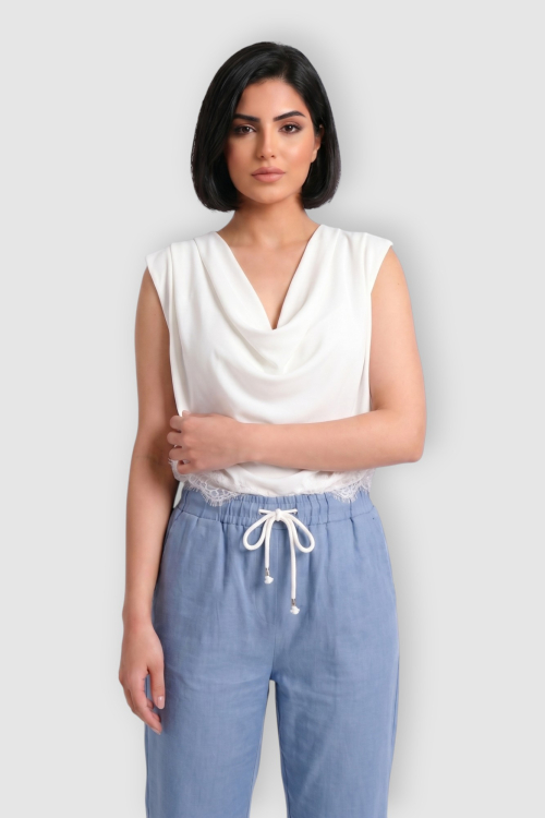 Ženska bijela elegantna bluza sa čipkom