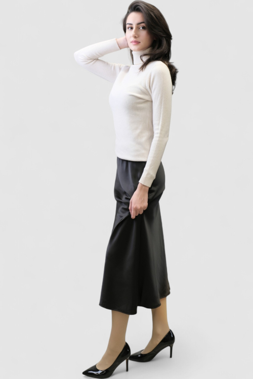 Satenska suknja Isolde u crnoj boji s diskretnim sjajem