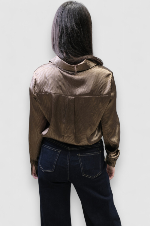 Ženska smeđa satenska košulja sa uzorkom Iriana