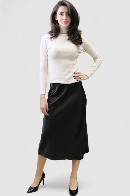 Satenska suknja Isolde u crnoj boji s diskretnim sjajem