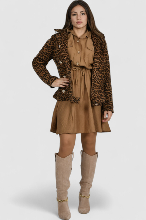 Ženski smeđi kratki kaput Lalita