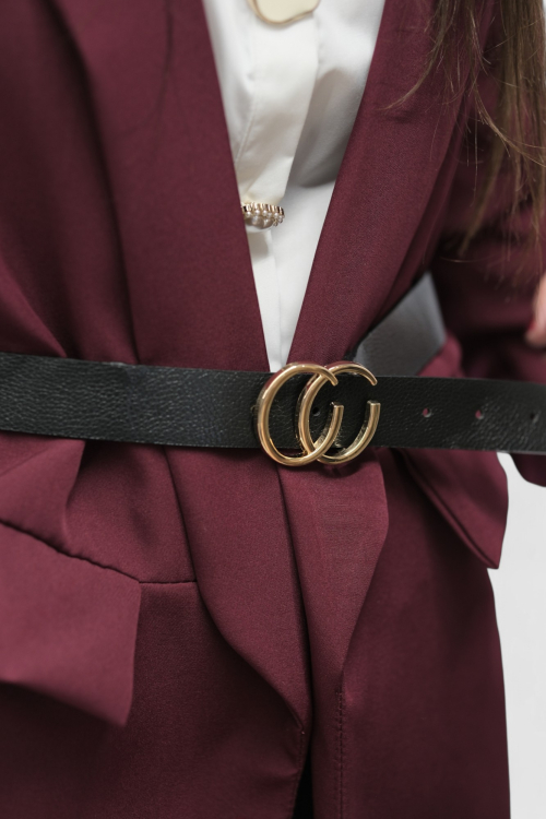 Ženski bordo dugi sako Casey s remenom