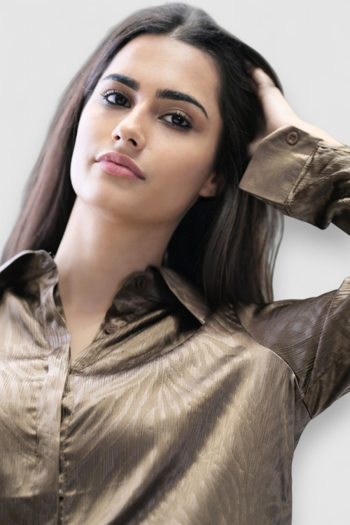 Ženska smeđa satenska košulja sa uzorkom Iriana