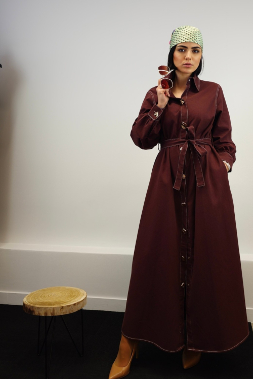Duga bordo haljina Corinna u retro vintage stilu