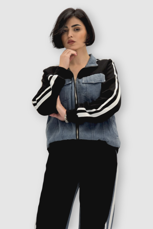 Ženska crna kontrastna trenirka Chloe s retro i sporty dizajnom