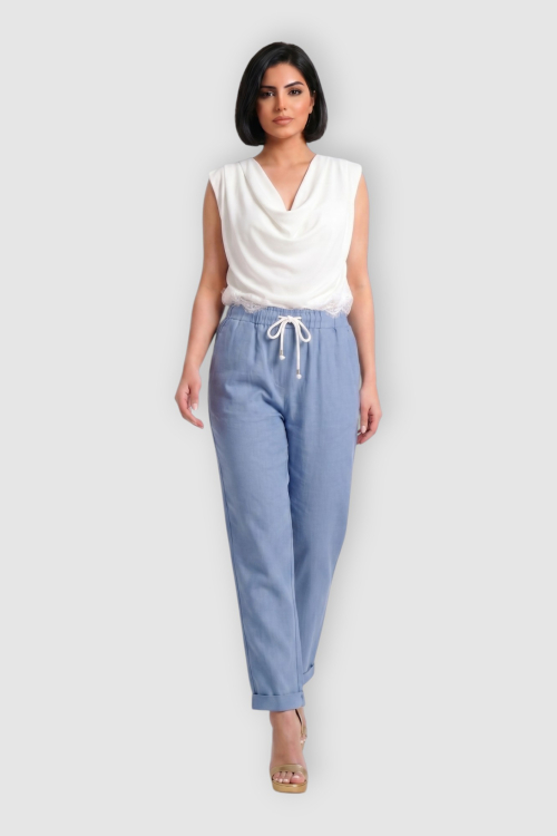 Ženska bijela elegantna bluza sa čipkom