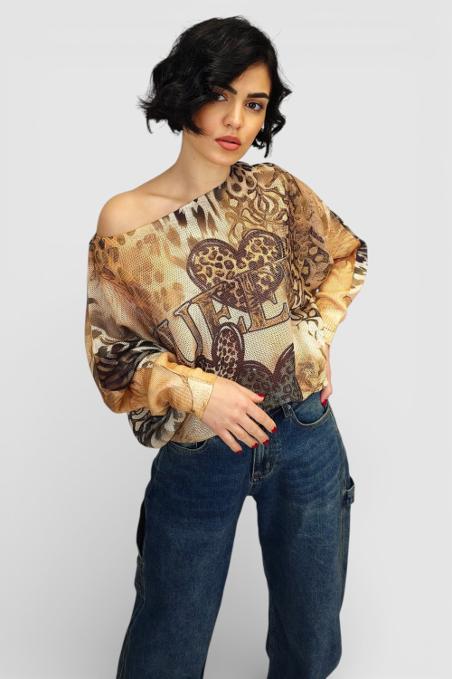 Ženska končana majica dugih rukava Faye sa printom srca