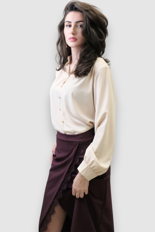 Ženska bordo suknja Izabella s prorezom i čipkom