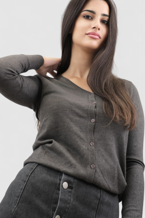 Ženski sivi džemper na kopčanje Oceana