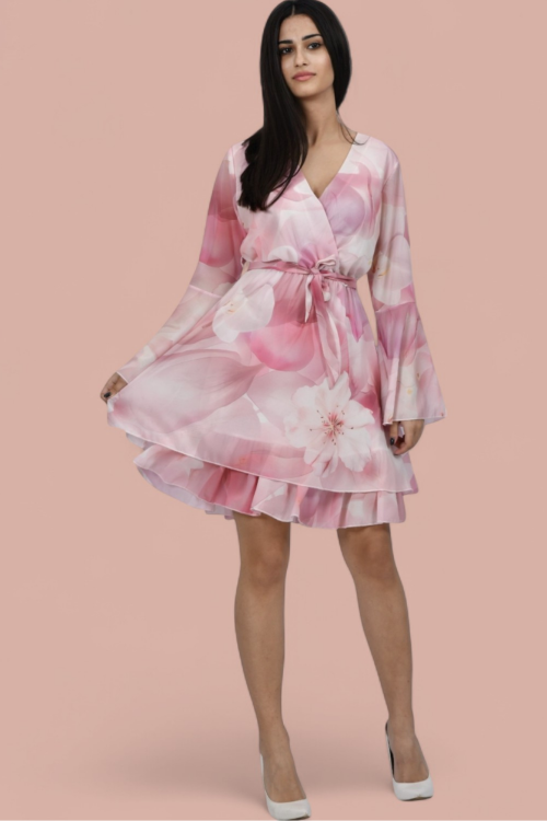 Ženska roza elegantna kratka haljina Isaura