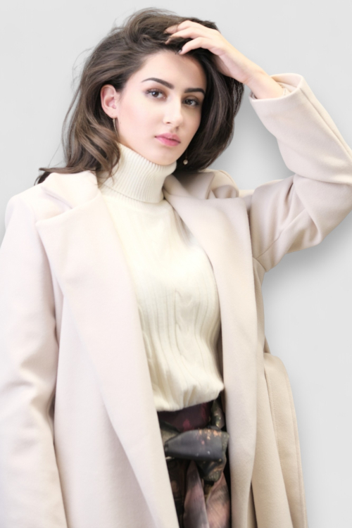 Ženski elegantni dugi bež kaput Fenton s remenom