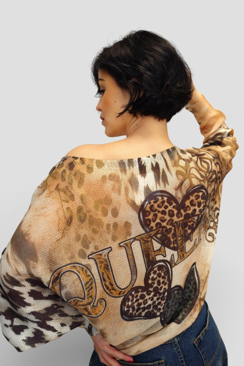 Ženska končana majica dugih rukava Faye sa printom srca