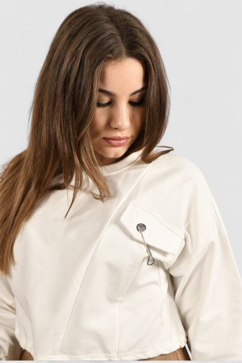 Ženska bijela hoodica bez kapuljače Sabine