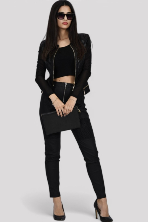 Ženske crne hlače u imitaciji kože Ciara
