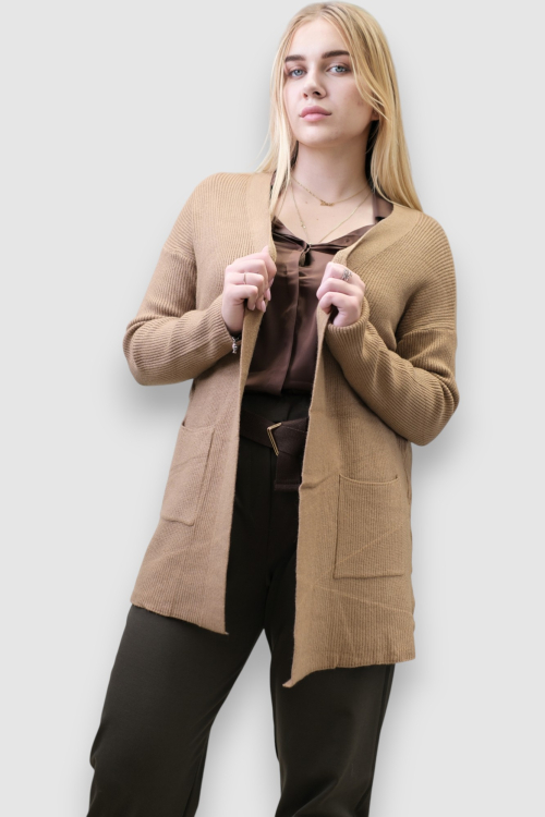 Ženski kratki kardigan Jossie u camel boji