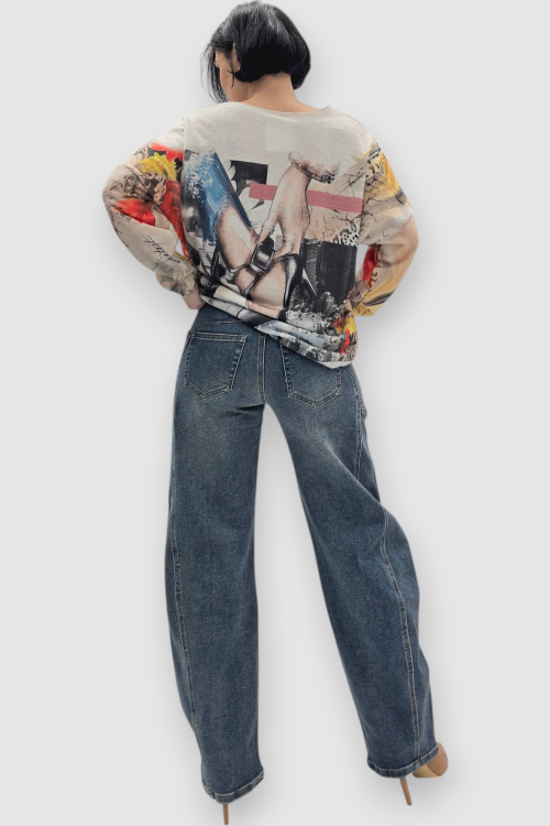 Ženska mekana majica Fara sa printom sandale i srebnim koncem na ovratniku