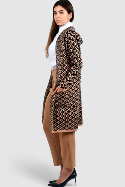 Ženski smeđi dugi kardigan Geode