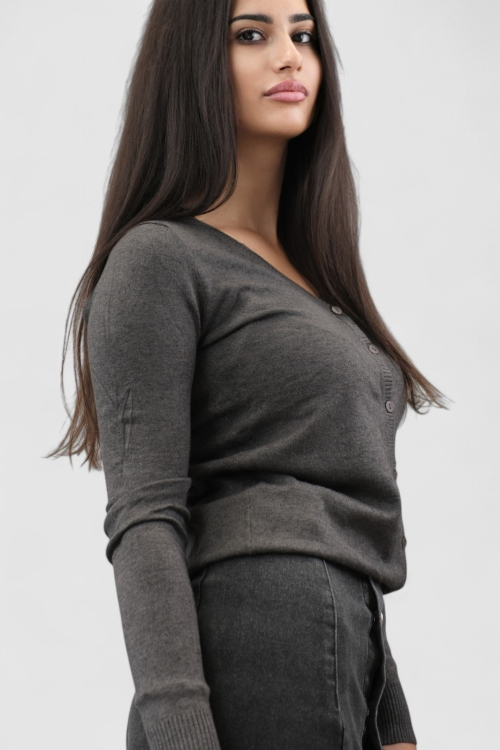 Ženski sivi džemper na kopčanje Oceana