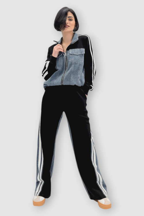 Ženska crna kontrastna trenirka Chloe s retro i sporty dizajnom