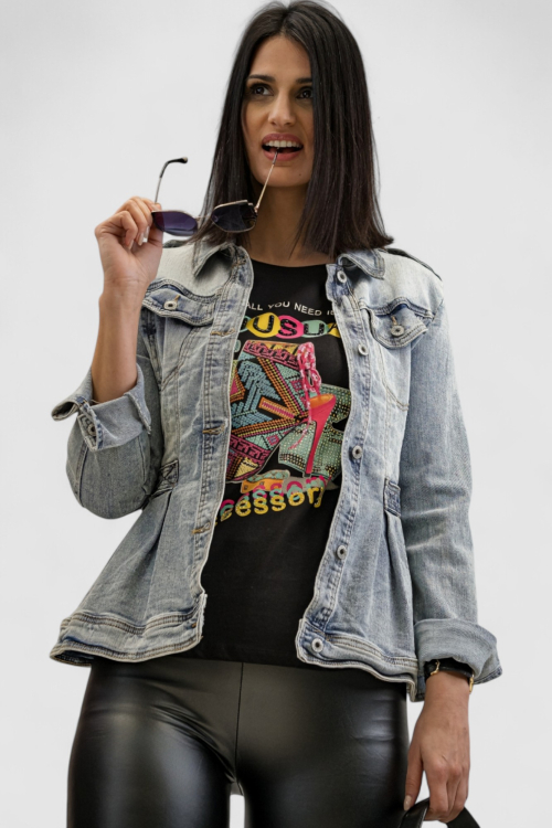 Ženska crna majica kratki rukav Delina