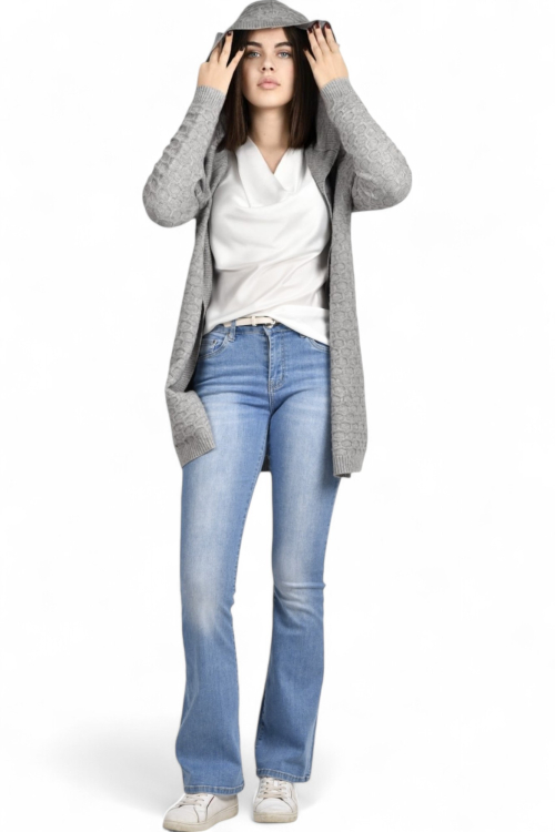 Ženski sivi midi kardigan Theda