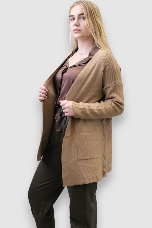 Ženski kratki kardigan Jossie u camel boji