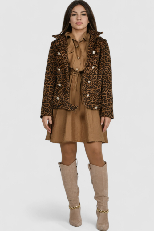 Ženski smeđi kratki kaput Lalita