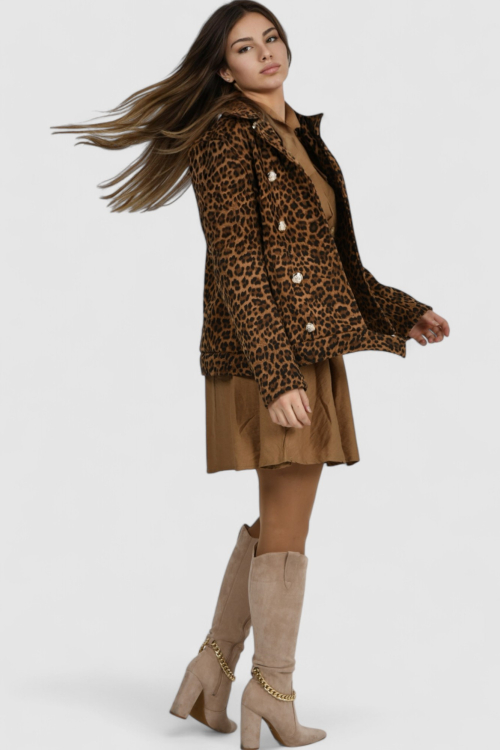 Ženski smeđi kratki kaput Lalita