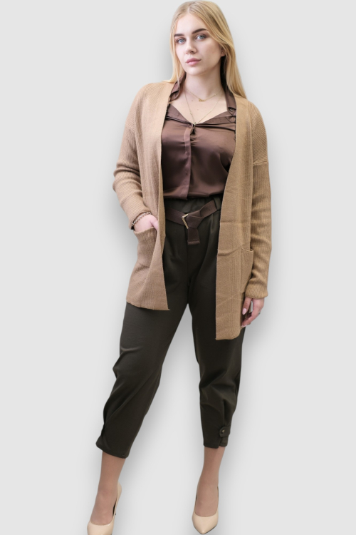 Ženski kratki kardigan Jossie u camel boji