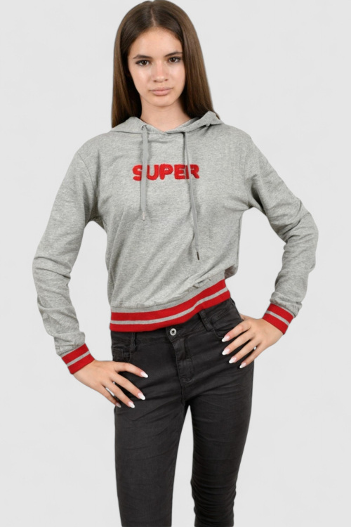 Ženska siva hoodica sa kapuljačom Mela