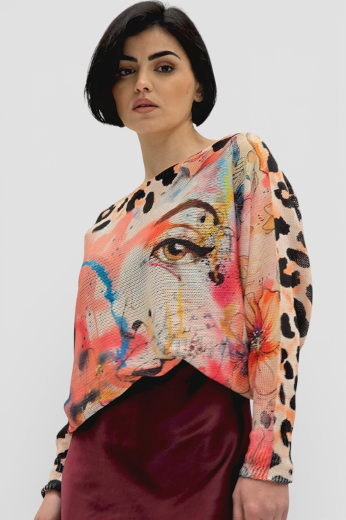 Ženska končana majica dugih rukava Faye sa printom oka