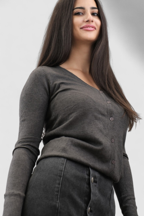 Ženski sivi džemper na kopčanje Oceana