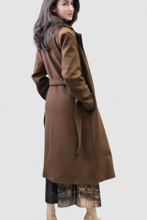 Ženski elegantni dugi smeđi kaput Fenton