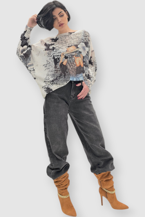 Ženska končana majica dugih rukava Faye sa printom žene