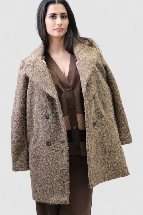 Ženski tamno smeđi midi kaput Clover s dvostrukim kopčanjem