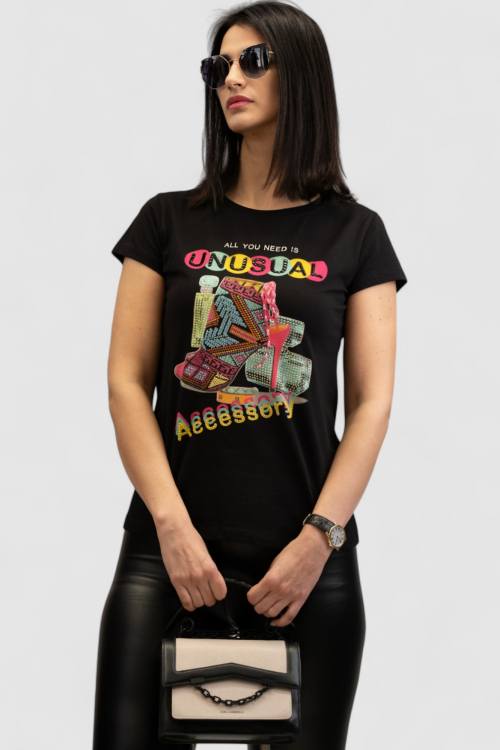 Ženska crna majica kratki rukav Delina