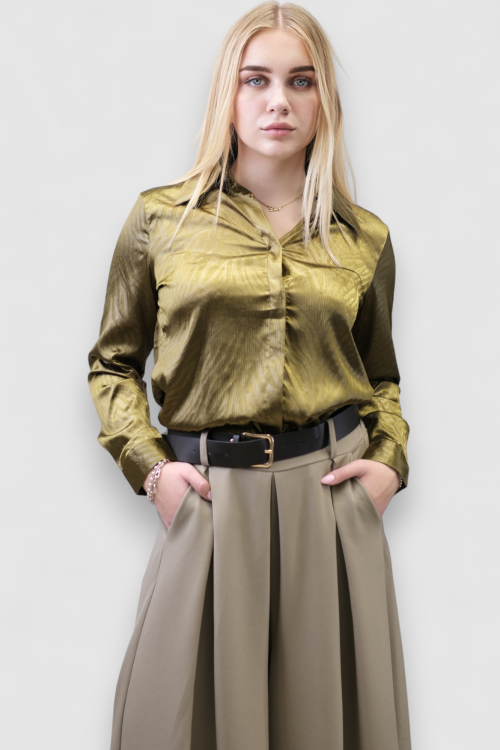 Ženska zelena satenska košulja sa uzorkom Iriana