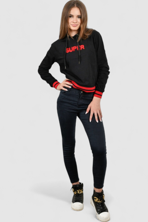 Ženska crna hoodica sa kapuljačom Mela