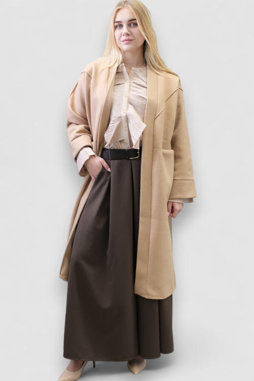 Ženski smeđi dugi kaput Carly