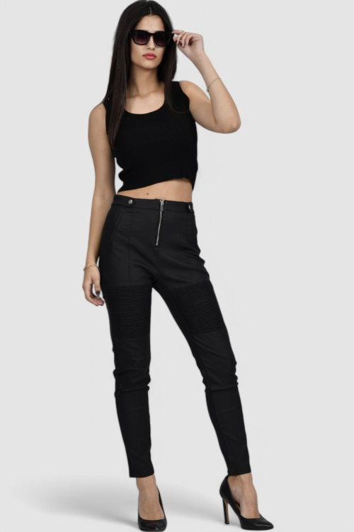 Ženske crne hlače u imitaciji kože Ciara