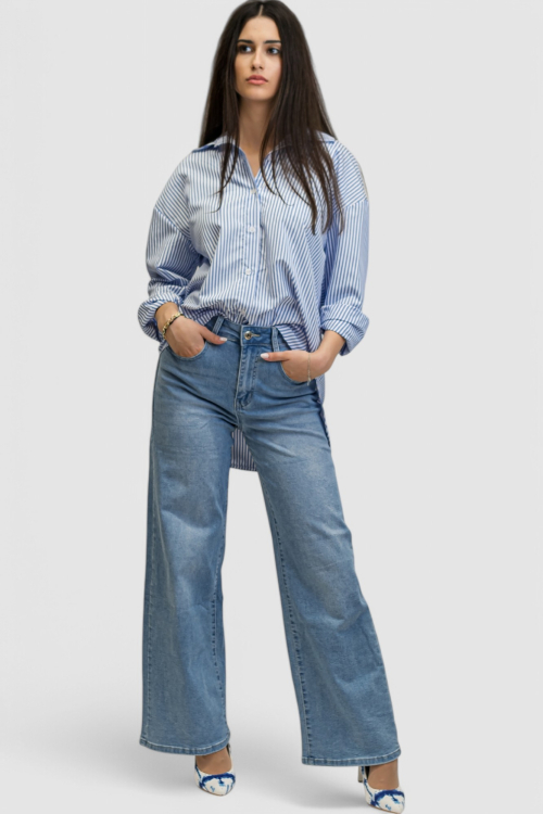 Ženske plave traperice široke nogavice Cora