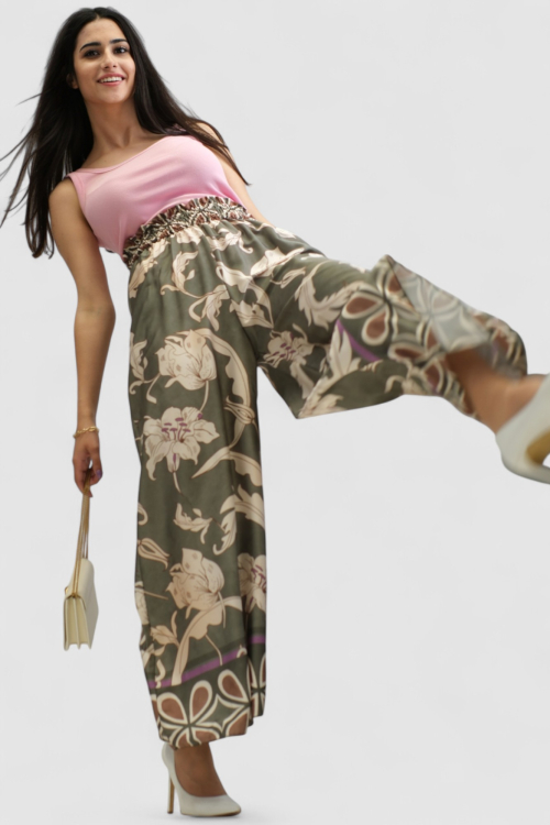 Ženske zelene modne hlače Leandra